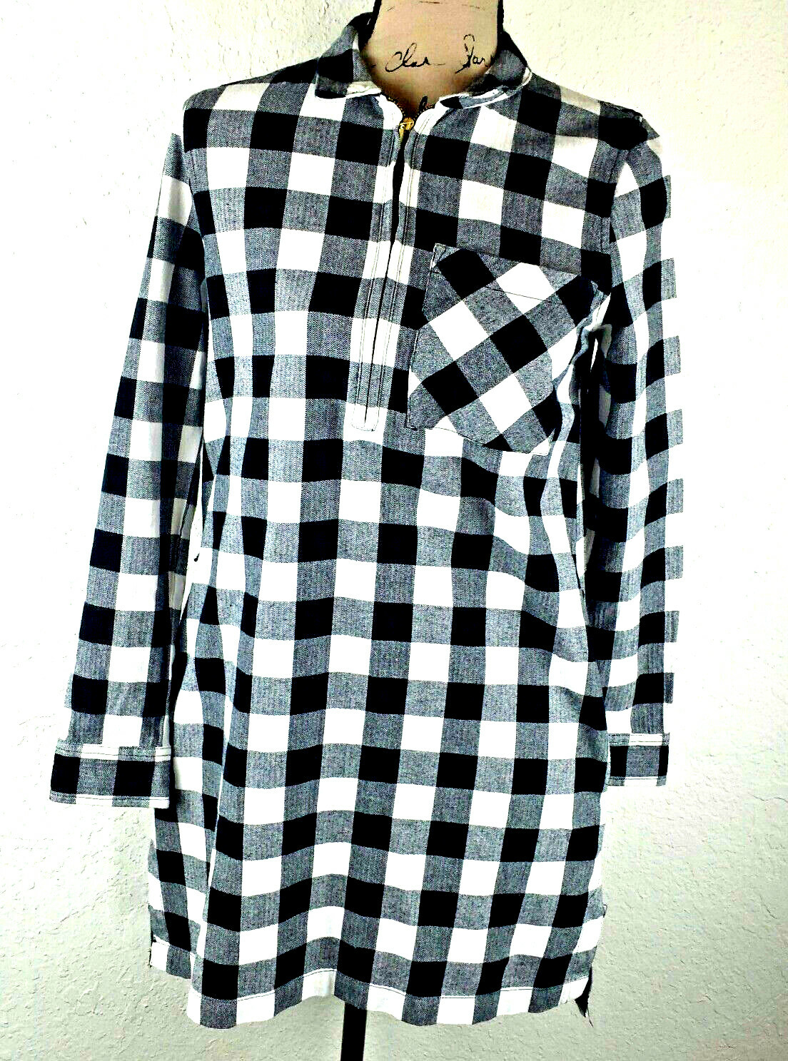 Forever 21 Womens Coat Dress Size S White Gray Multi Plaid Short Cotton Pockets