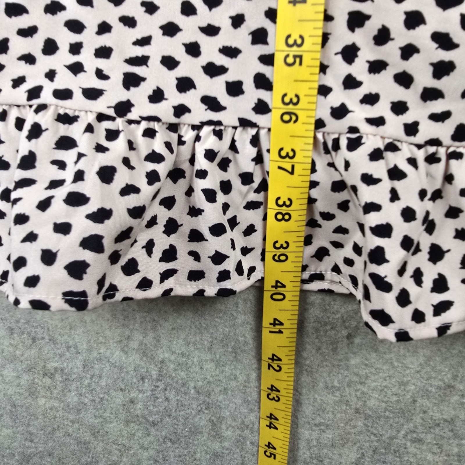 Long Sleeve Polka Dot Ruffle Hem Midi Dress 5XL Beige & Black 100% Polyester