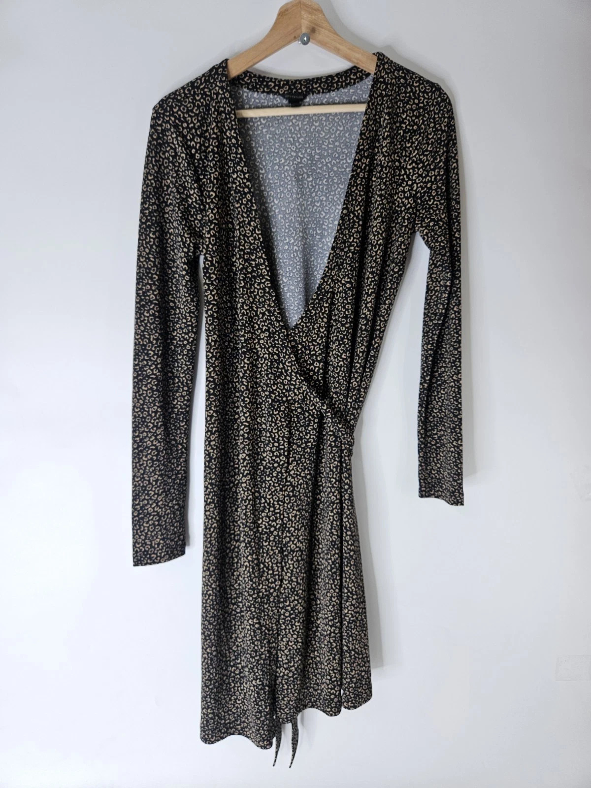 Ann Taylor Wrap Midi Dress Womens 0 Polka Dot Long Sleeve Career Classic Black