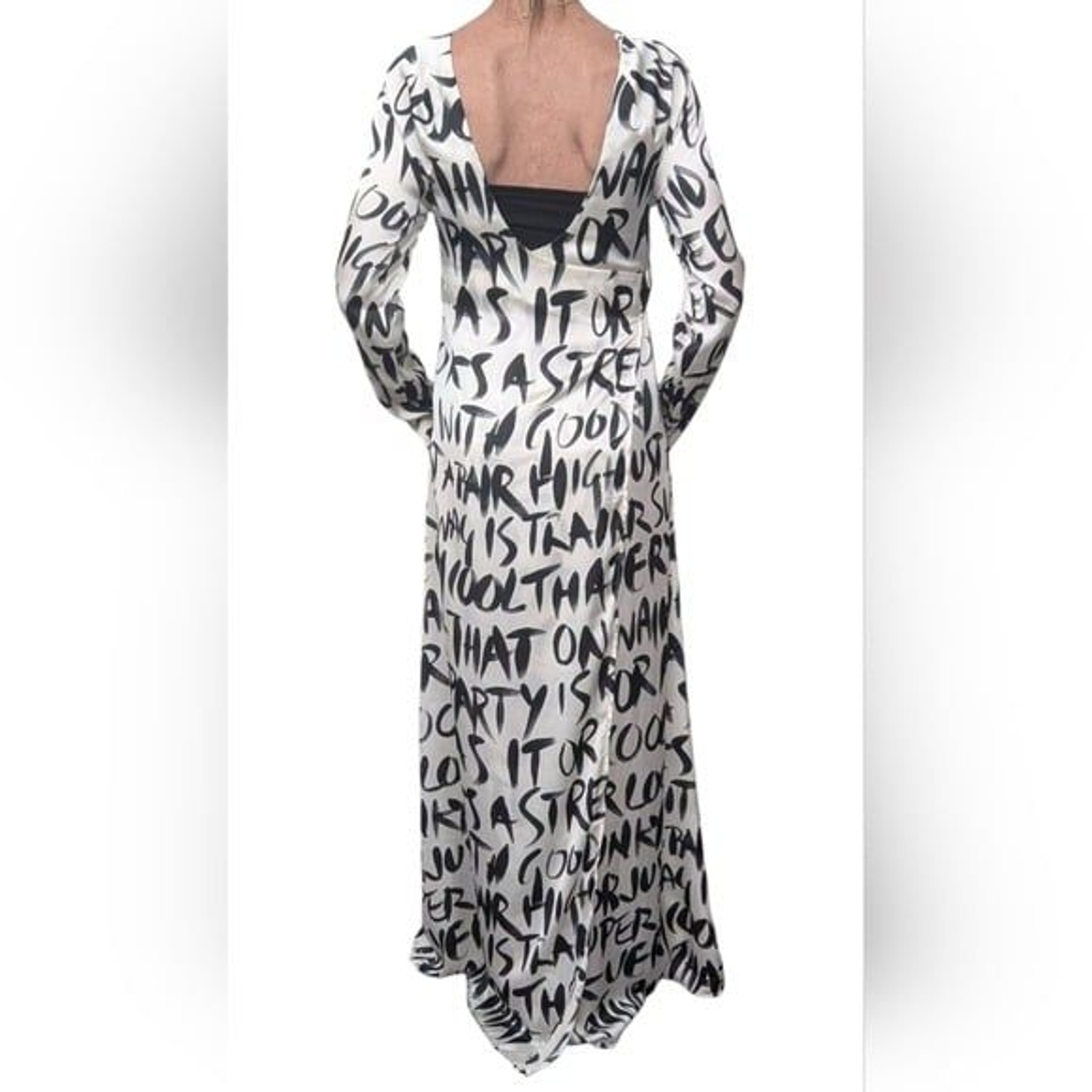 Locker Room Black White Graphic Print Open Back Belted Maxi Dress