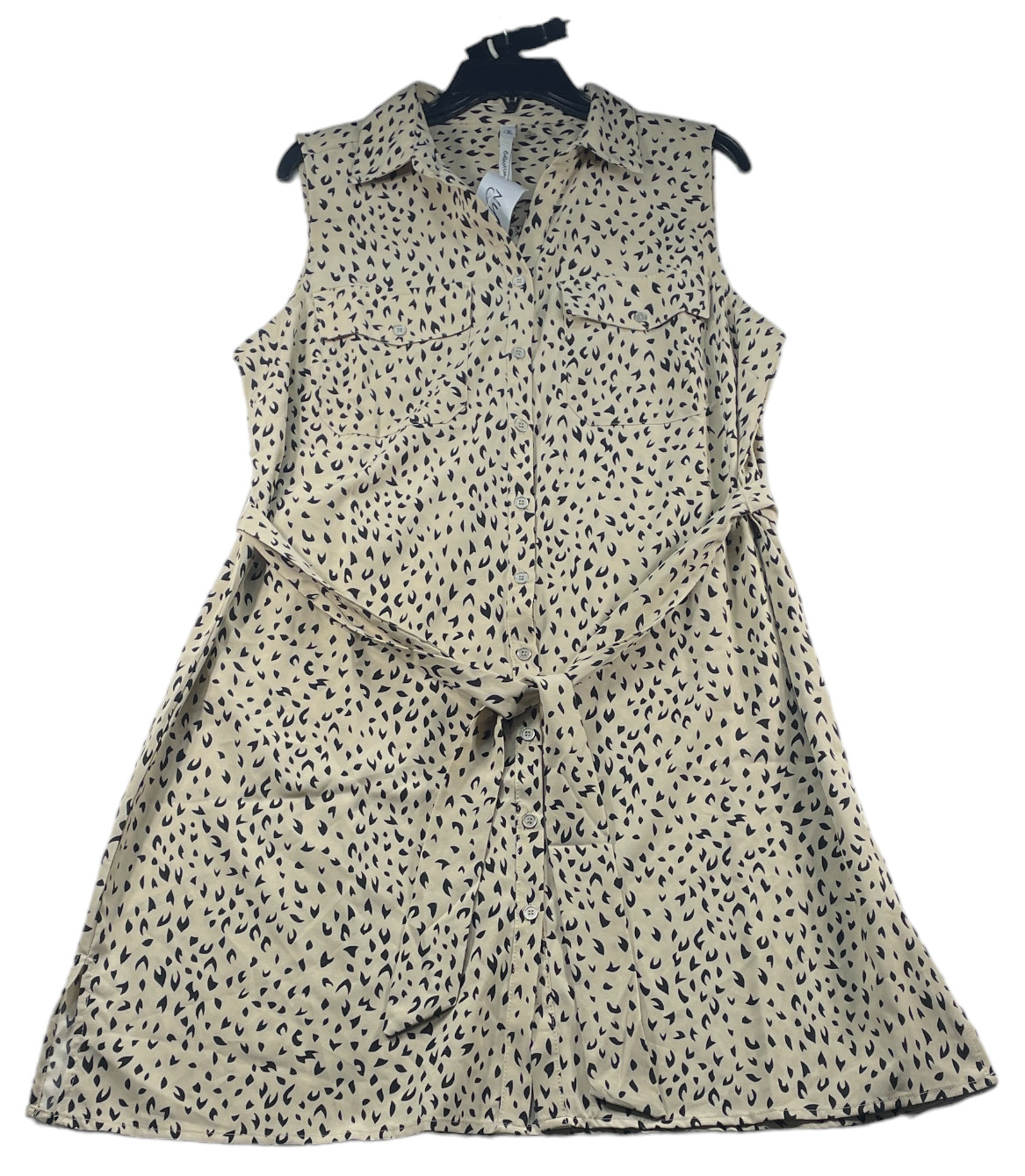 NY Collection Dress Womens size Large Petite PL Beige Black Button Down New