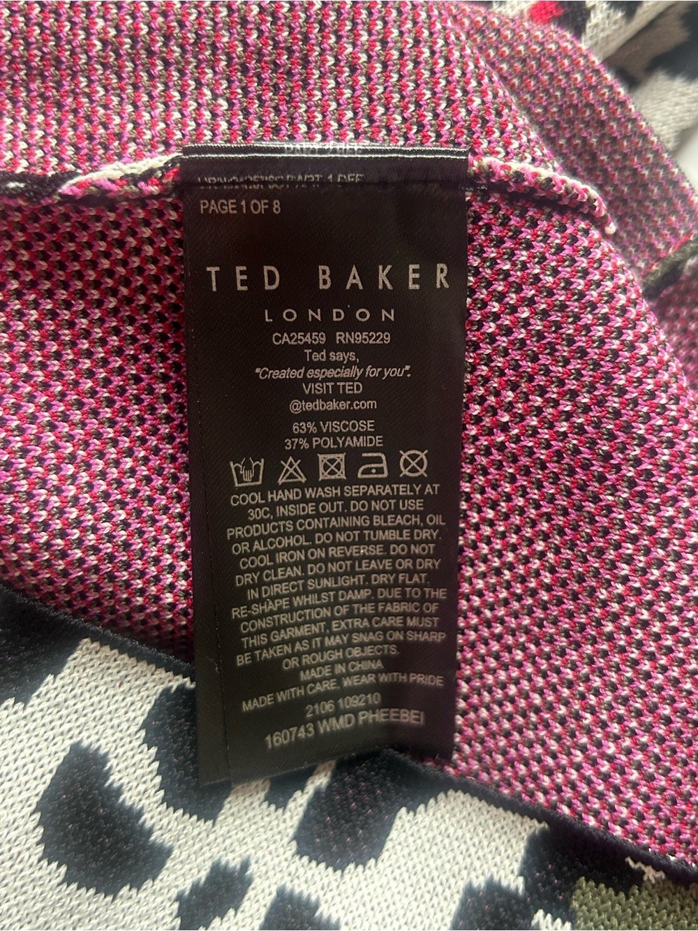 Ted Baker EUC Pheebei Wilderness Knit Dress US Sz 6 Leopard Jungle Pop Eclectic