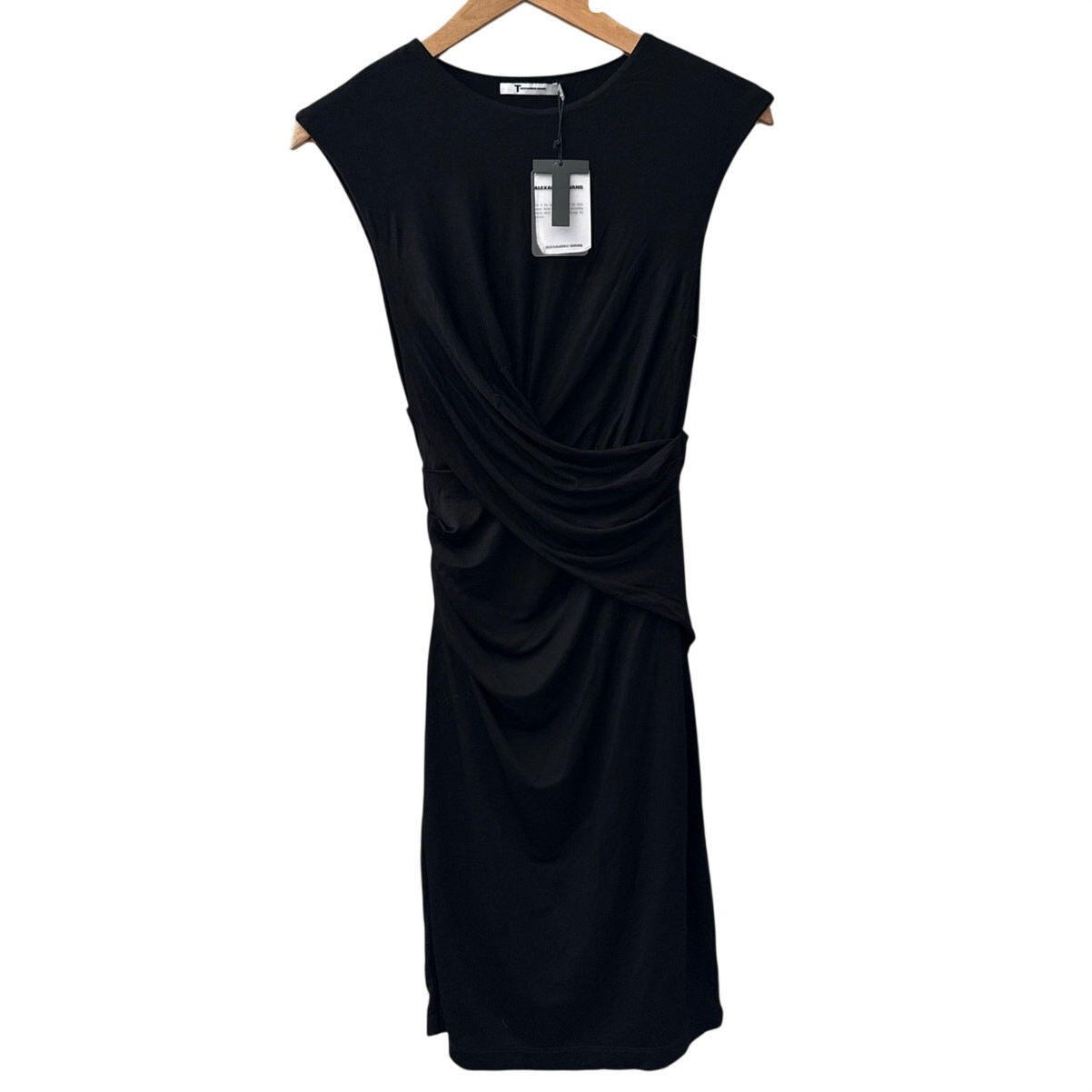T By Alexander Wang Pique Mesh Sleeveless Twist Dress Black Size Small