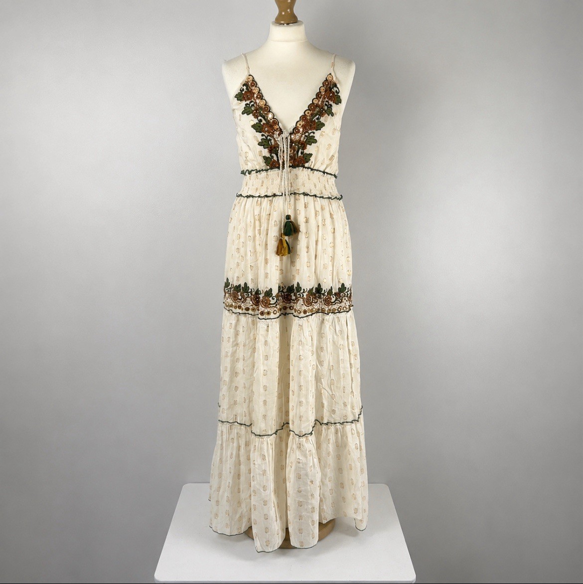 Papa Pia Luxe Boho Embroidered Maxi Dress | Festival Holiday Cotton | UK 8-10