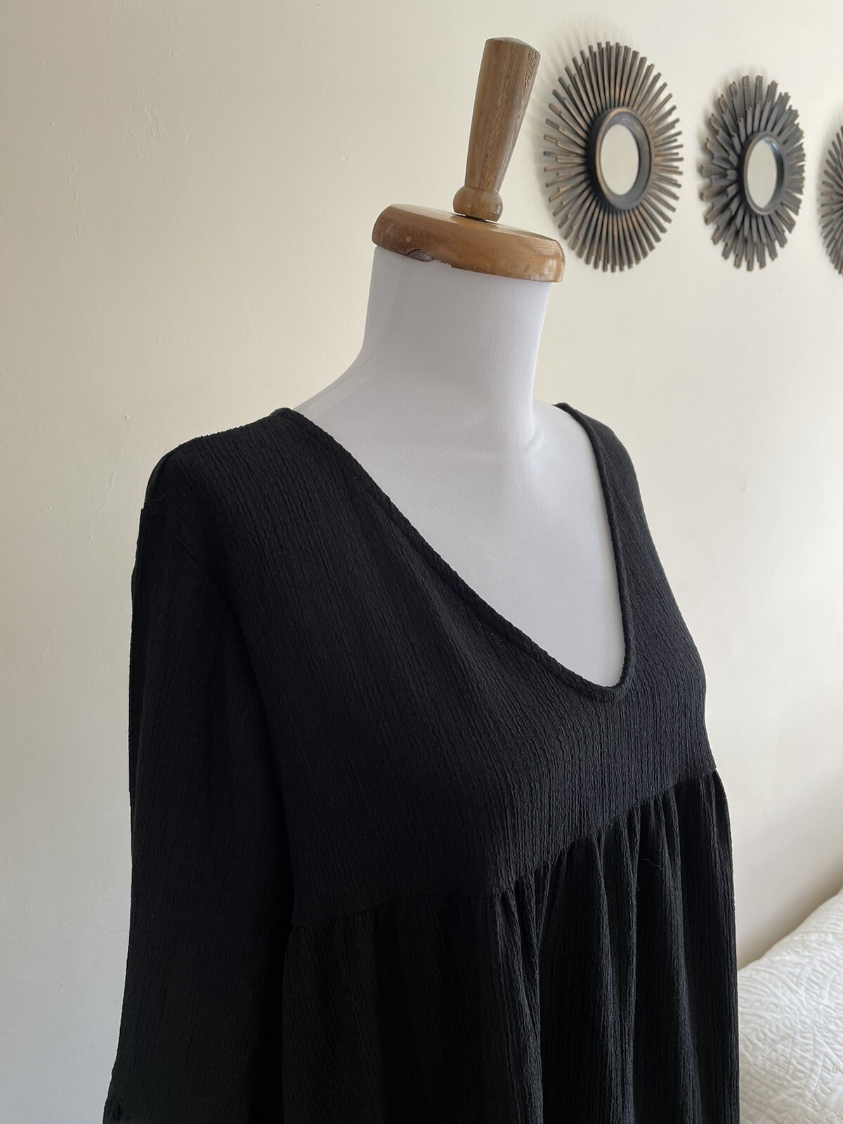 Warehouse Black Oversized Lagenlook Long Sleeve Tent Trapeze Dress Uk 14 New