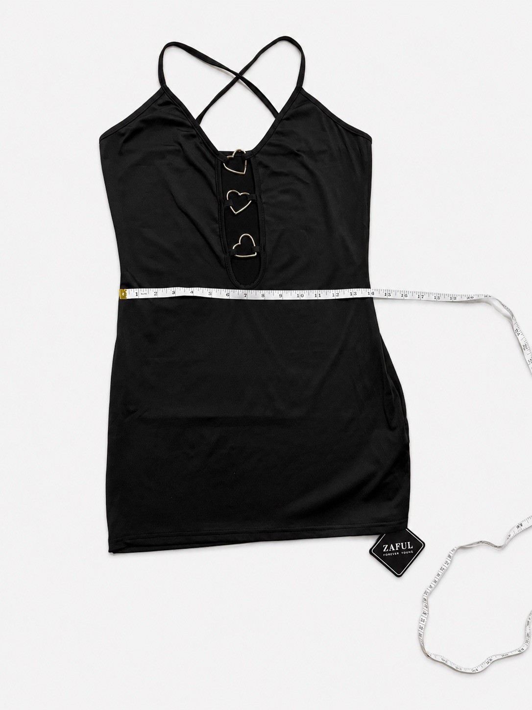 Zaful Black Heart Ring Bodycon Mini Dress Criss Cross Strappy Women’s Size M NWT