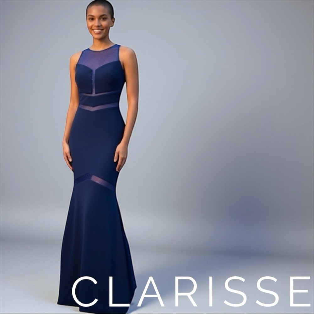 CLARISSE Chevron Panel Illusion Navy Gown