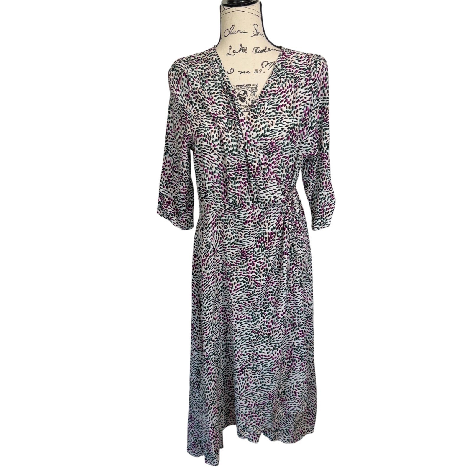 Suncoo Paris Robe Cleo Abstract Leaf Print Wrap Midi Dress Multicolor T2/Medium