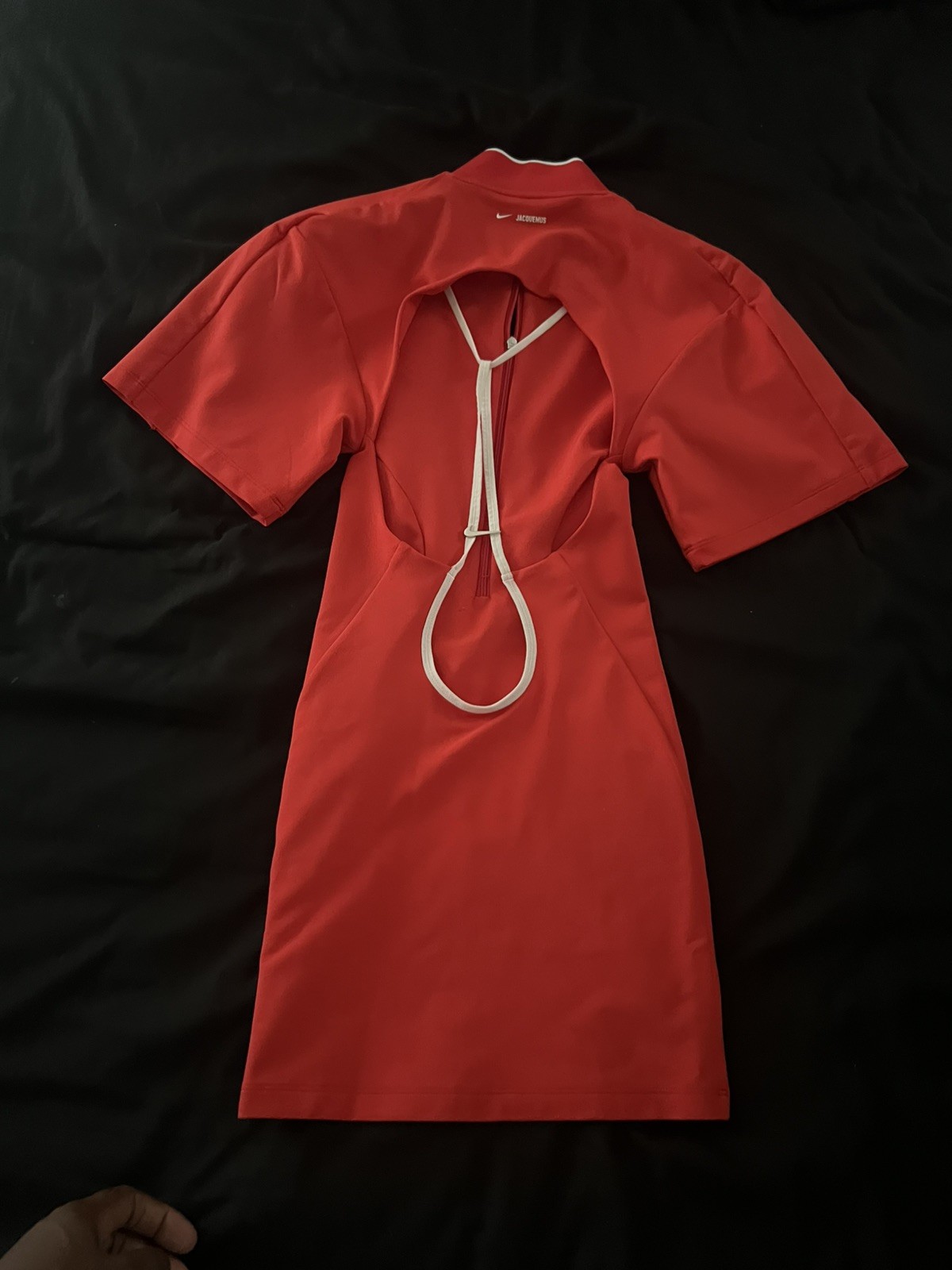 JACQUEMUS x NIKE NRG Red Backless Swoosh Logo Short Sleeve Mini Dress XXS