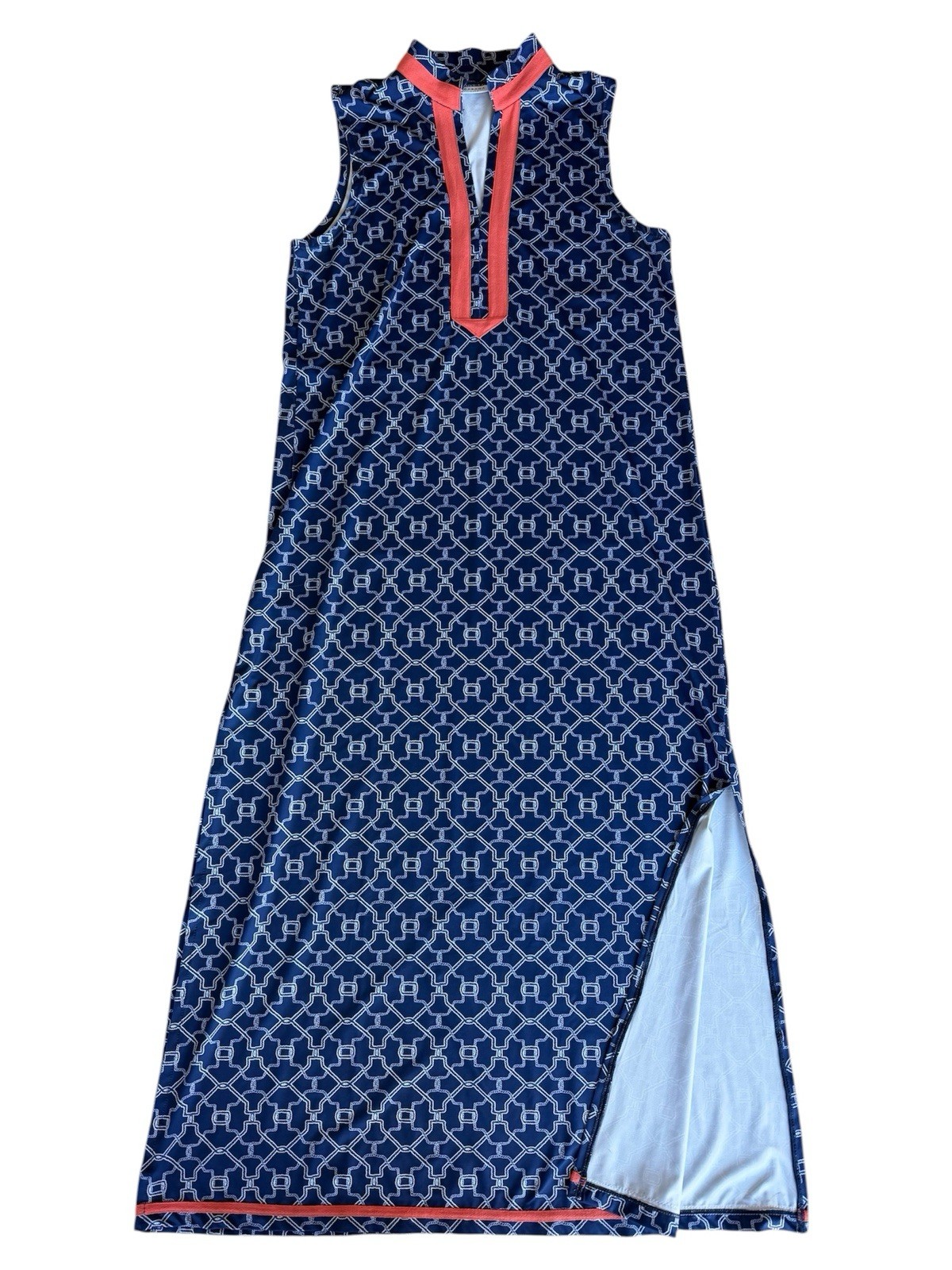 Cabana Life Blue Maxi Dress Size Medium Geometric Beach Resort UPF 50+ Summer