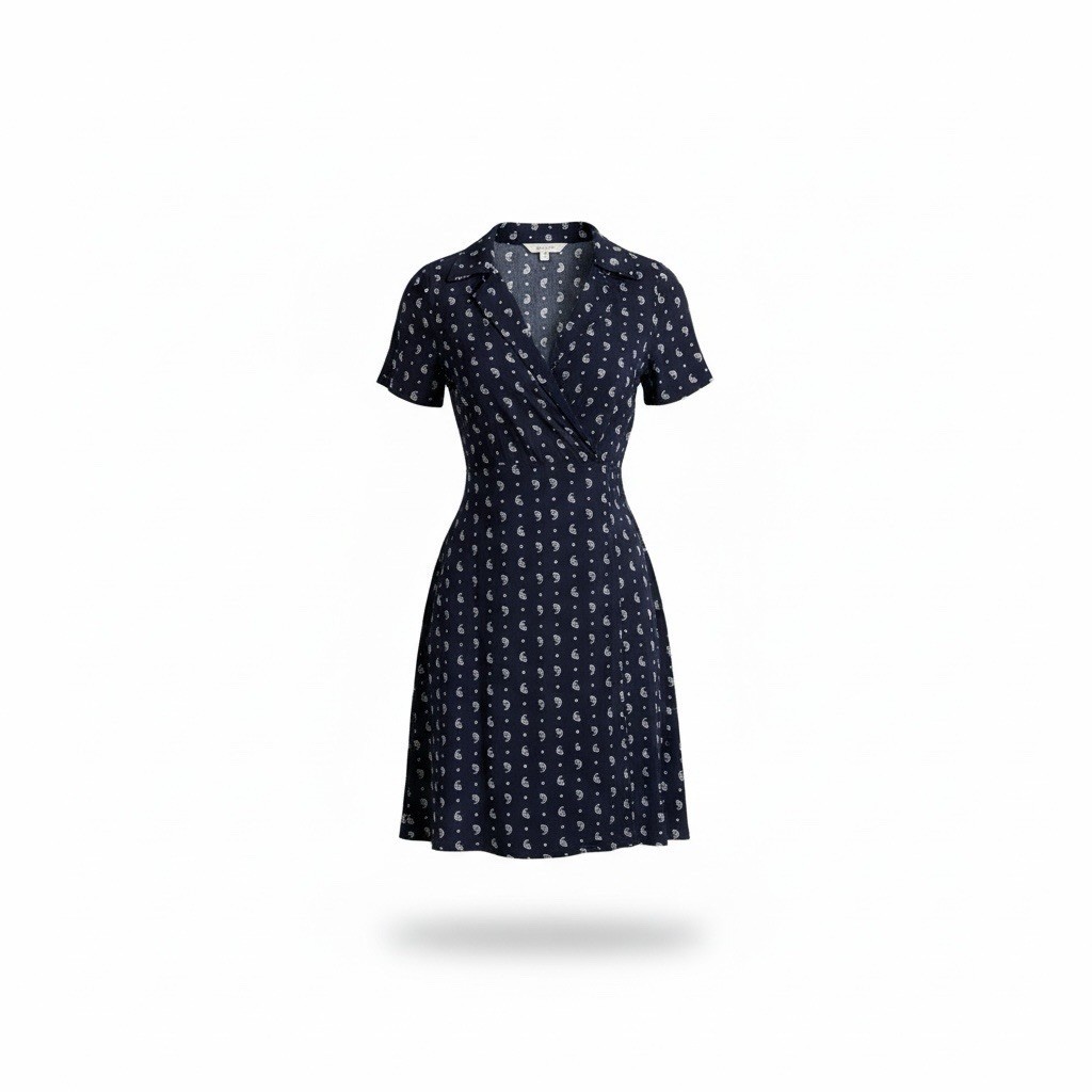 Paris Atelier & Other Stories Navy Paisley V-Neck Dress Size 2 XS Tie Back