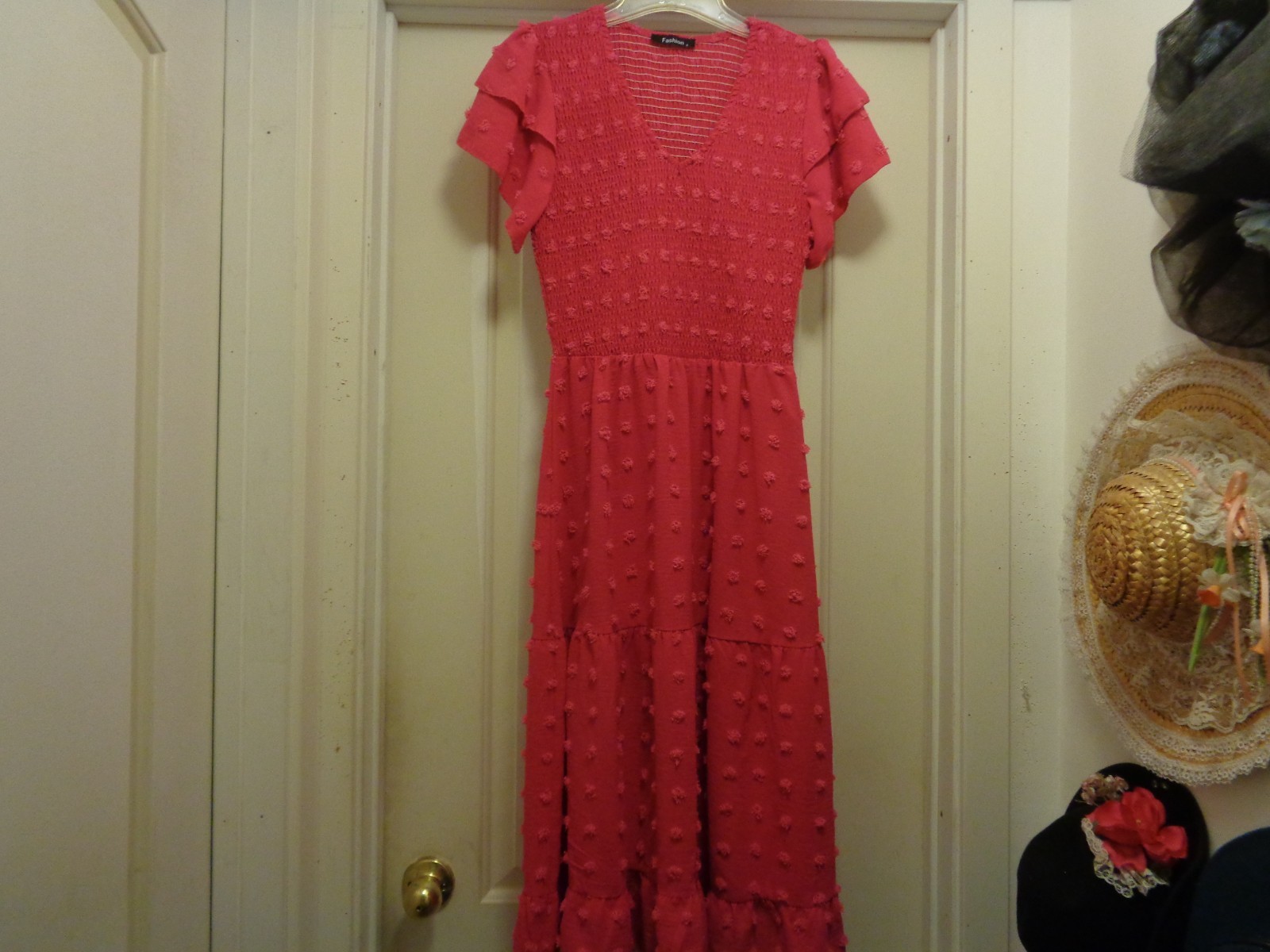 Hot Pink Textures Nubby Romantic Ruffles Midi Dress By Fashion S
