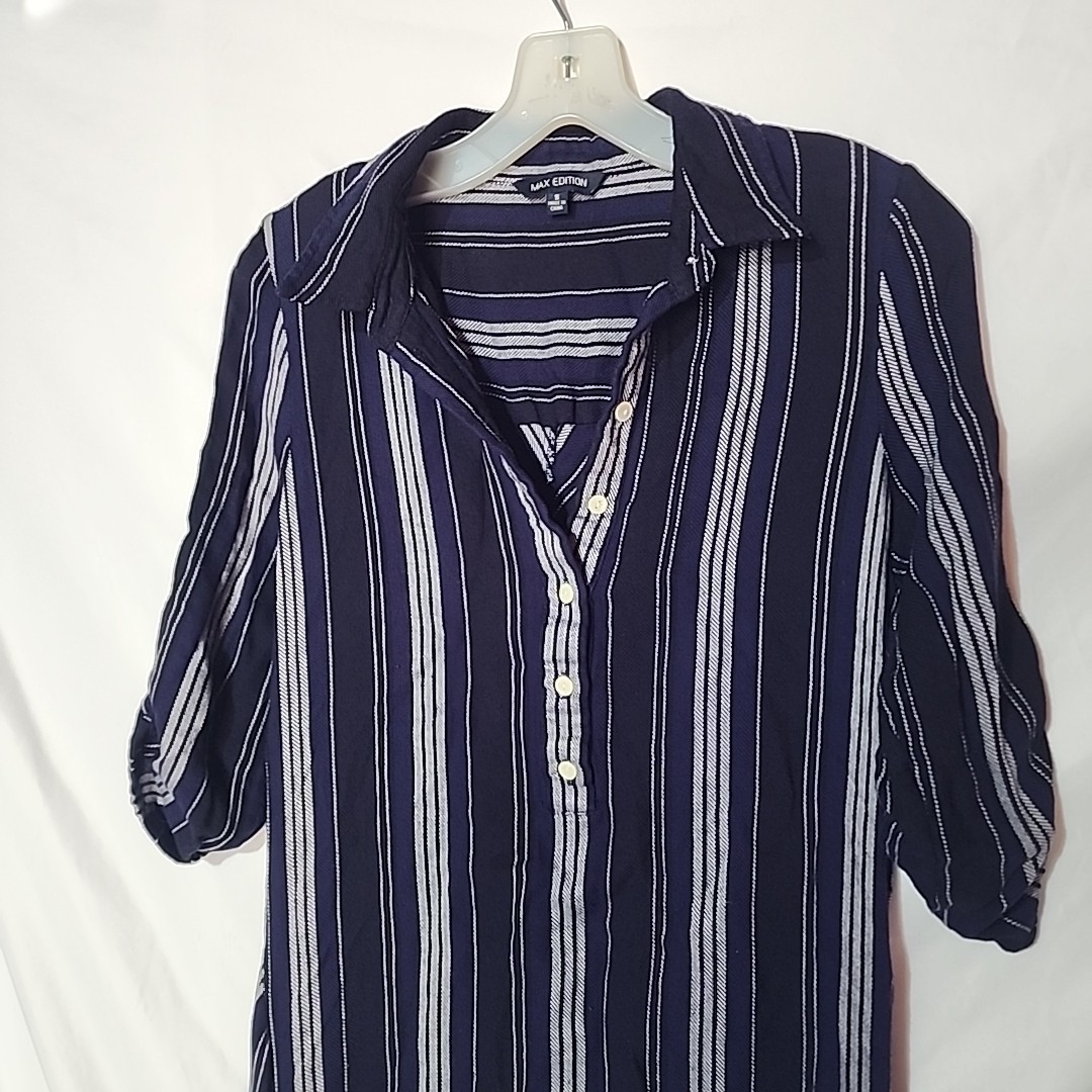 Max Edition Shift Dress Blue Striped 3/4 Sleeve Casual Women’s Small