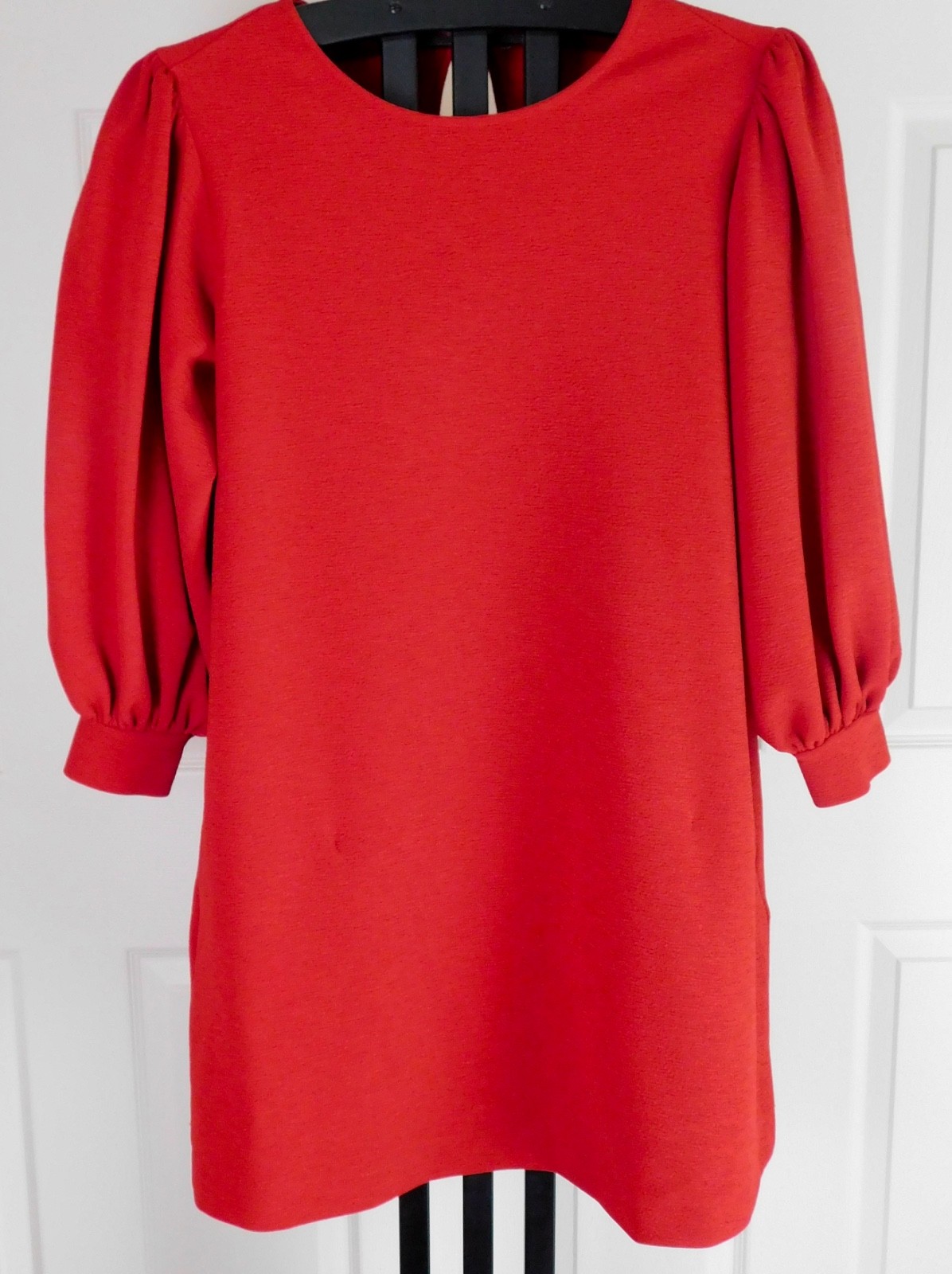 Free Assembly Women’s Size XL Bright Red Puff Sleeve Mini Dress Back Keyhole