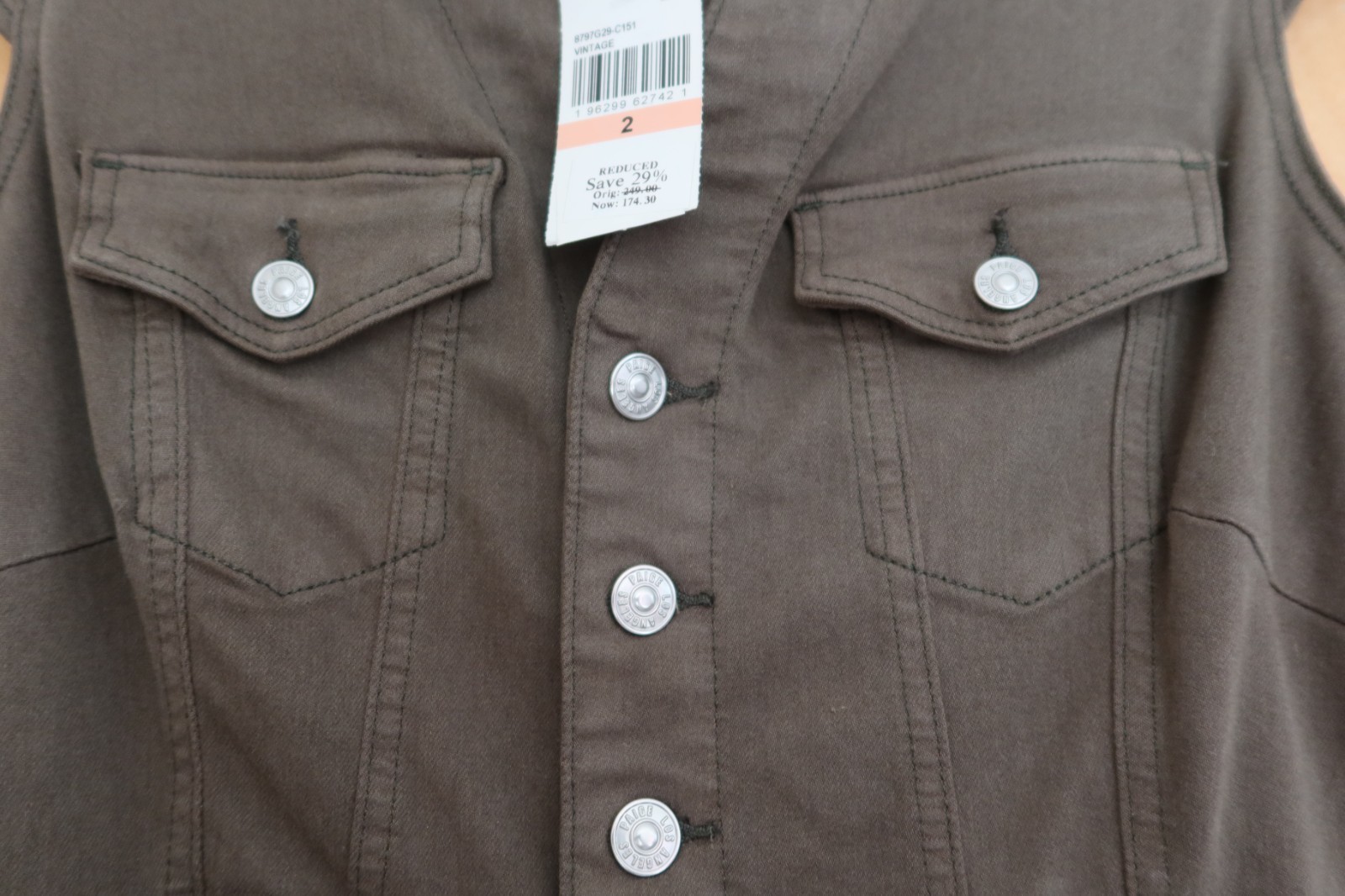 NWT! $249 Paige Jaxsyn denim mini shirt dress olive green & silver buttons sz 2