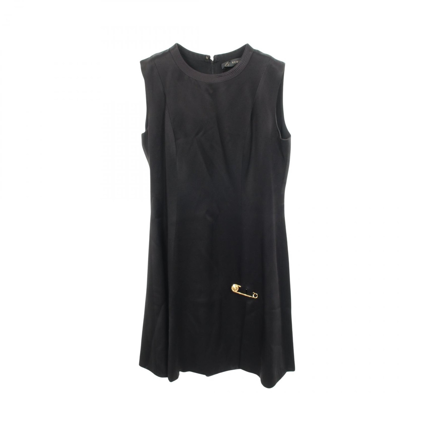 VERSACE Sleeveless Medusa Pin Dress #40 Rayon silk acetate Black Used Women