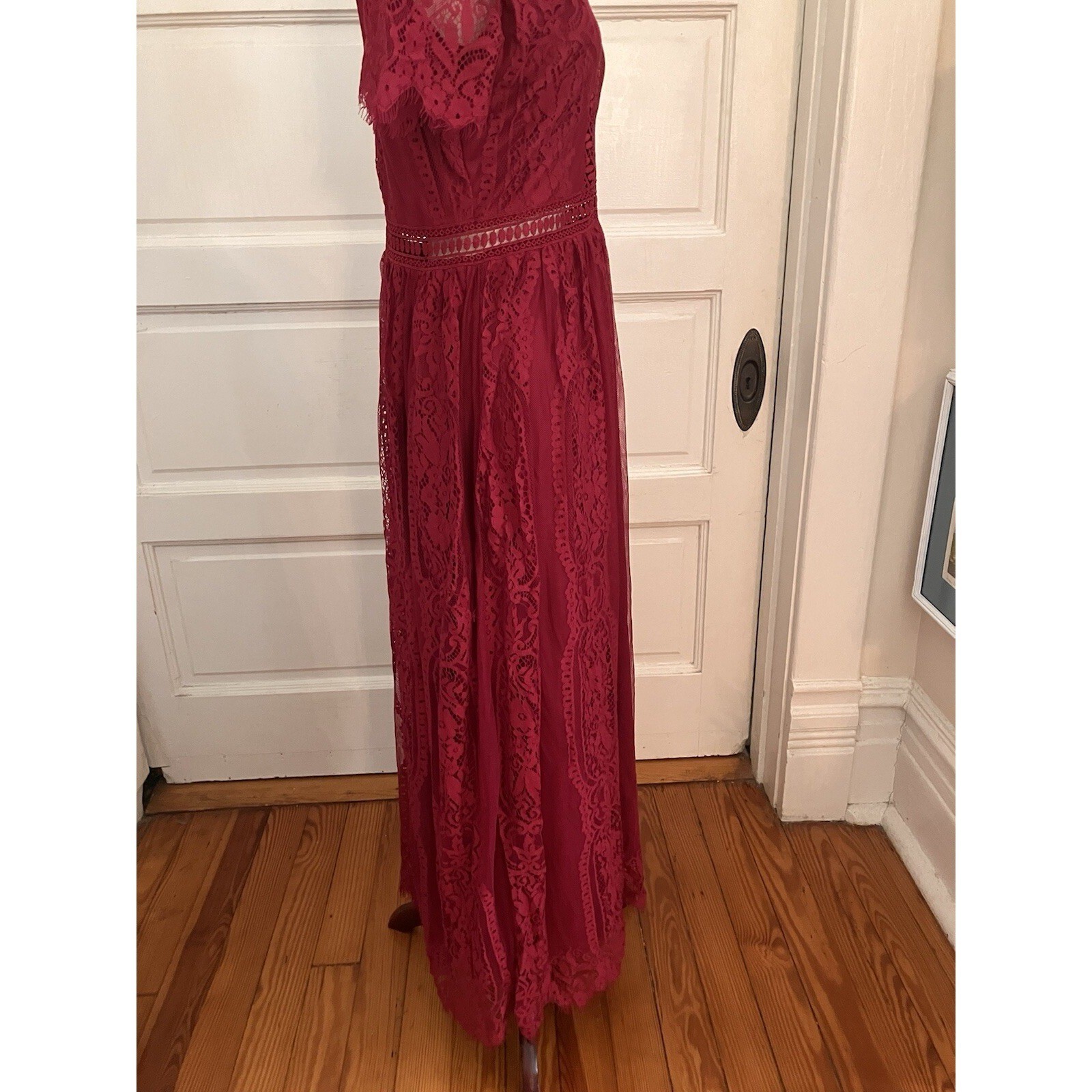 Cottagecore NWT Blencot Maxi Dress Red Maroon Lace Sz Small Babydoll