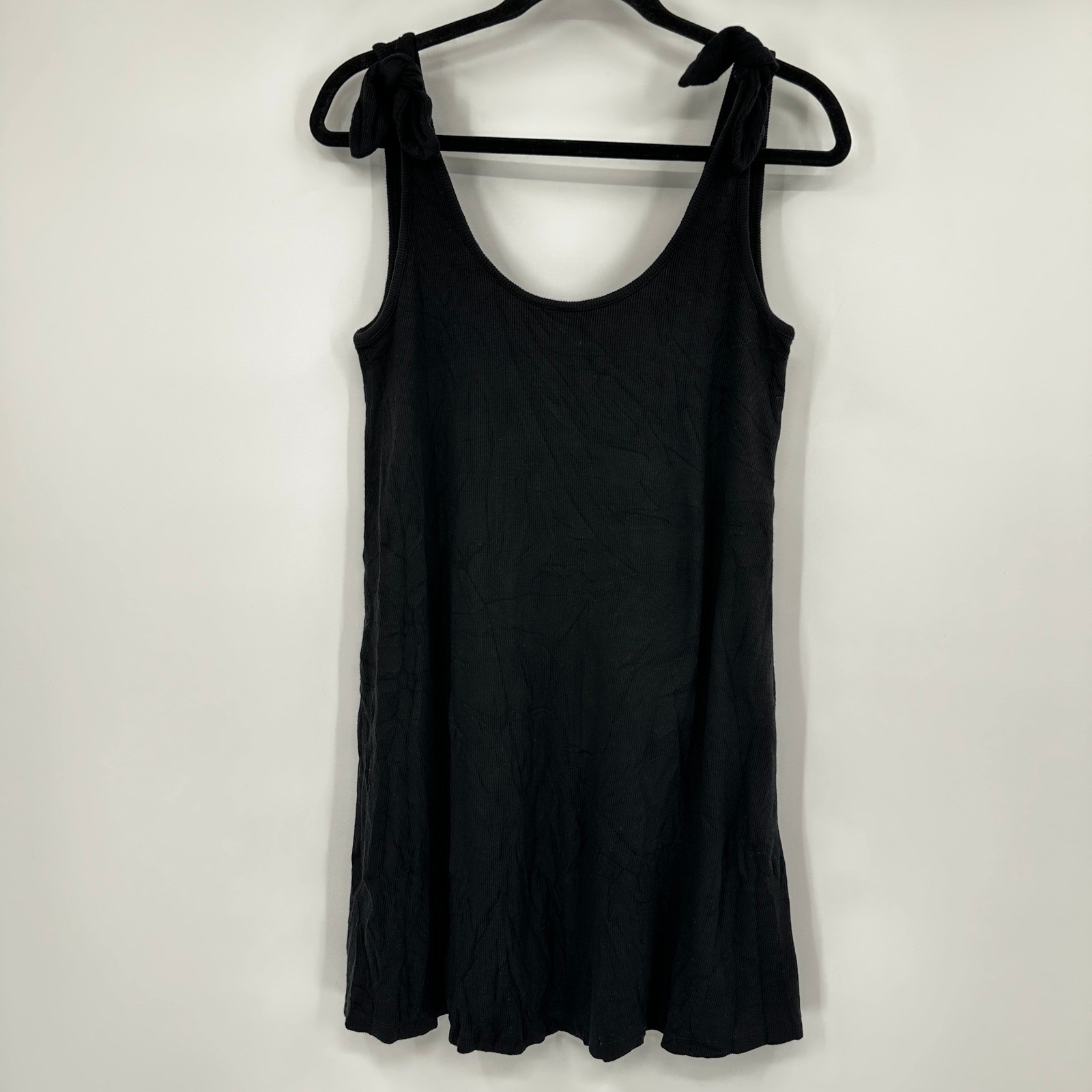 Marine Layer Black Lexi Rib Leah Dress Ribbed Tie Shoulder Mini Dress Small