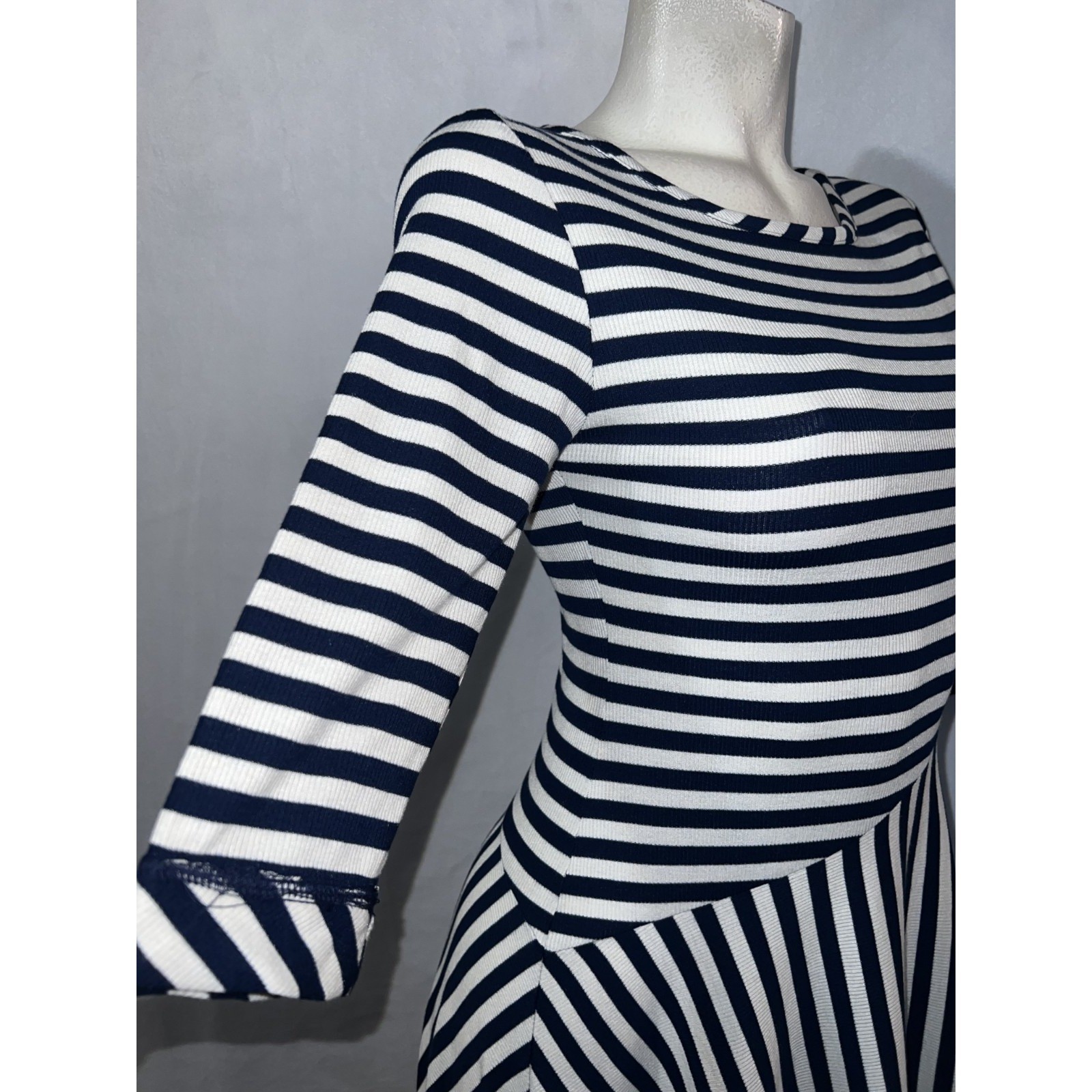 Soft Surroundings Navy White Striped Ribbed Vivianna Asymmetric Dress Size XS