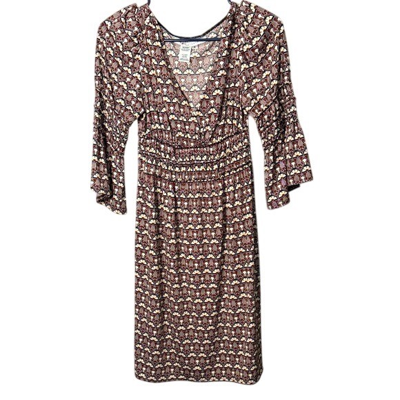 Max Studio Dress Women’s Small Brown Beige Patterned 3/4 Sleeve Casual