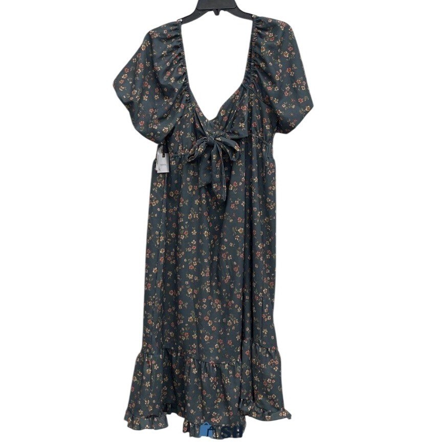 Originality Floral Flutter Sleeve Peasant Midi Dress Teal XL E1030Y522DI