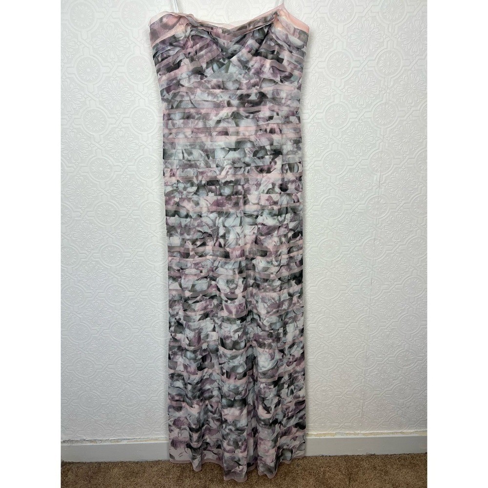 BCBG MaxAzria Romantic Whimsical Strapless Fitted Maxi Dress Gown Pastel Evening