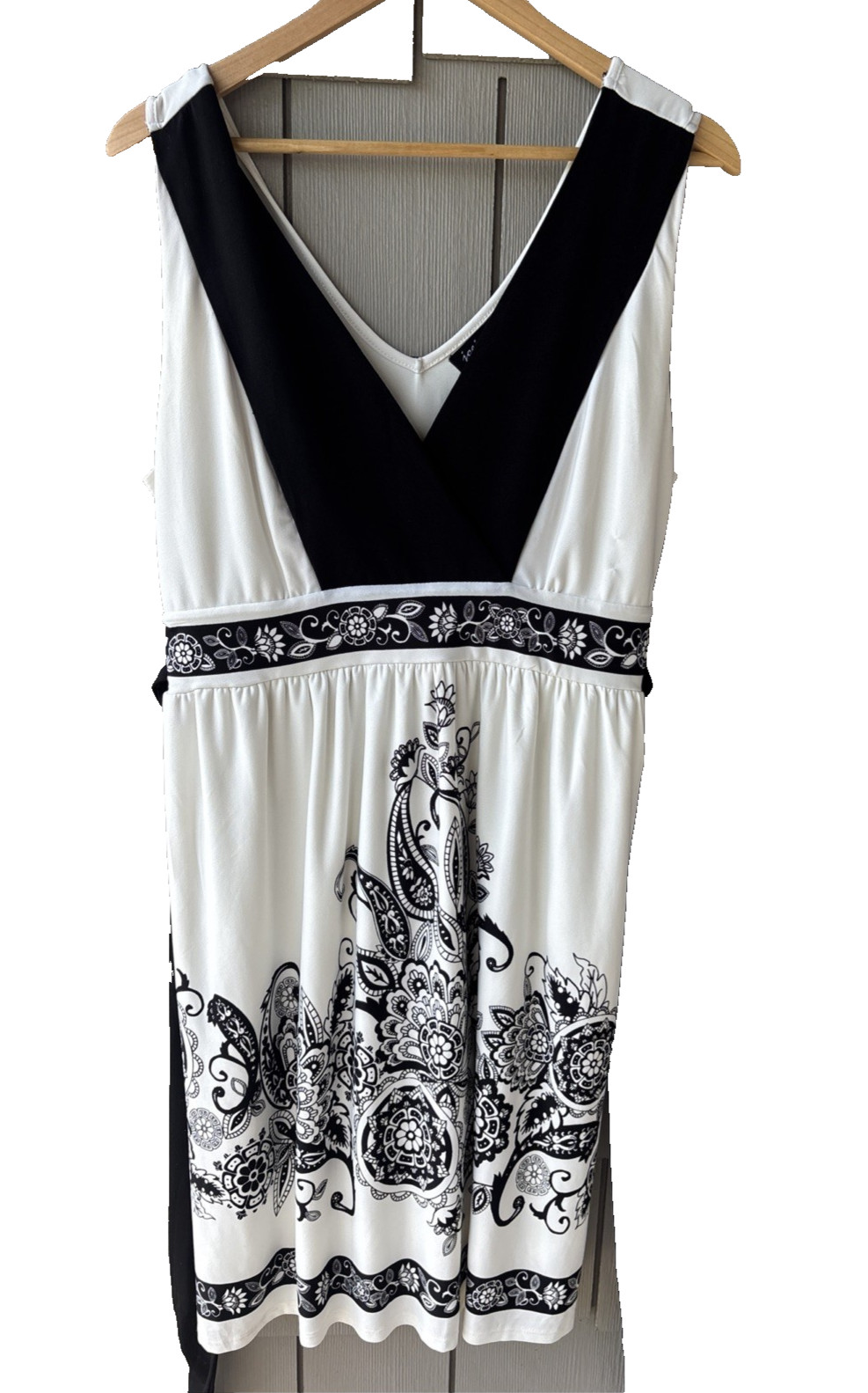 Joei & I Empire Waist Sleveless Graphic Print Lined Dress Tie Back Size XL