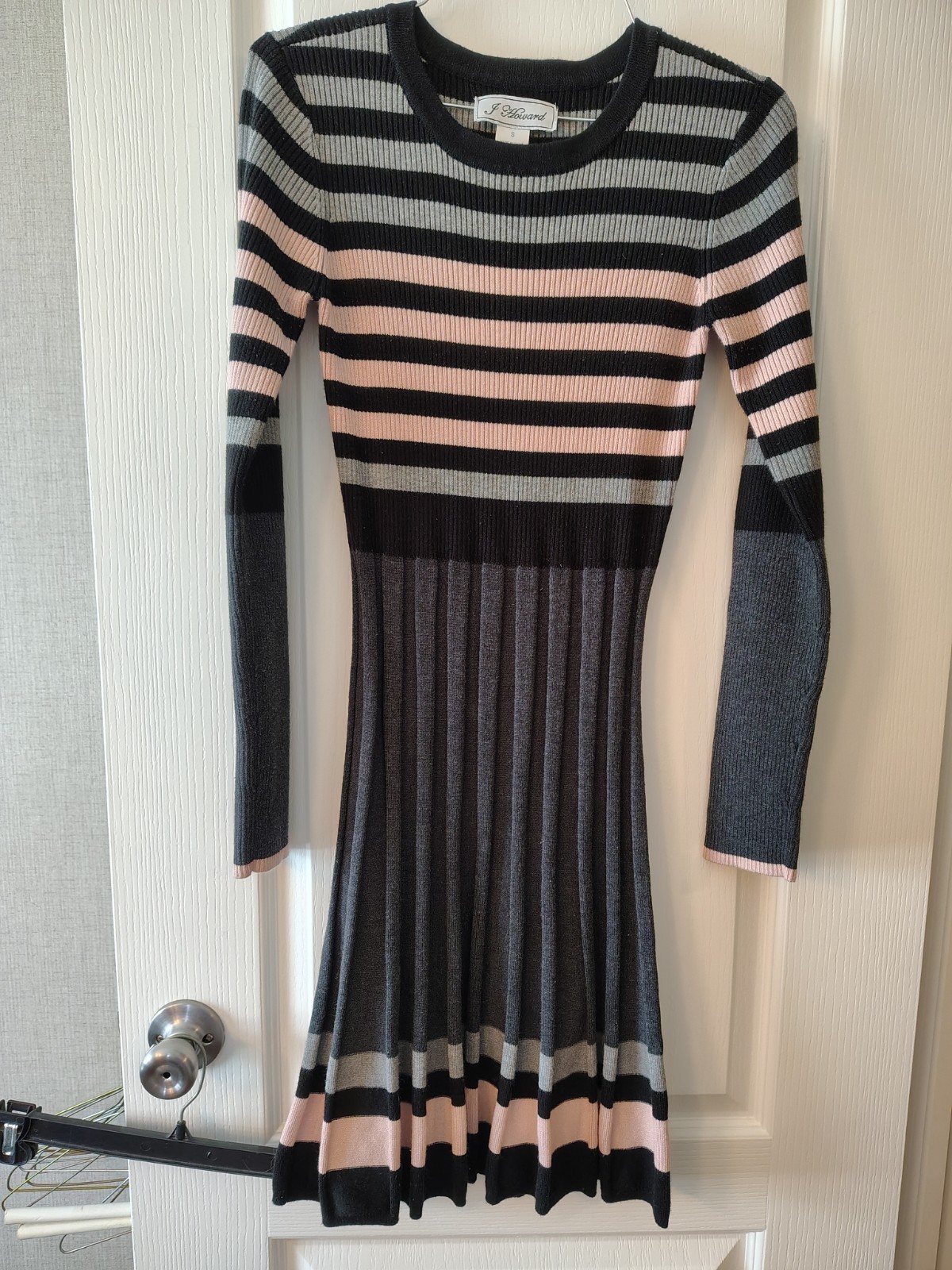 J. Howard Striped Knit Sweater Dress Pleated Long Sleeve Round Neck S