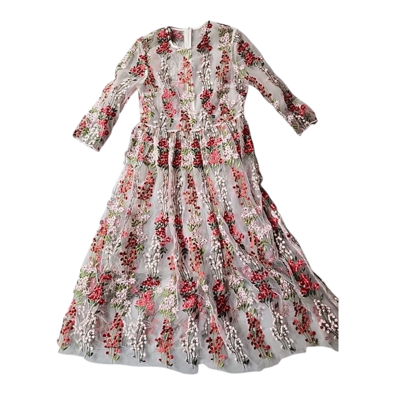 Womens Blueoxy Sheer Floral Embroidered Maxi Party Dress Size M Net Lining