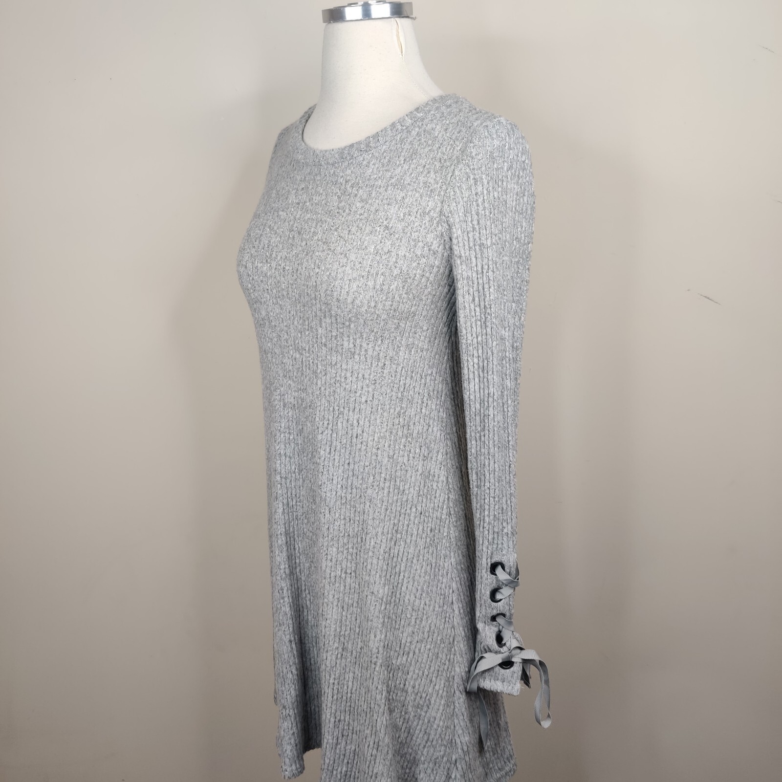 American Eagle Soft Plush Fleece Dress Gray XS Long Sleeve Lace Up Cuff