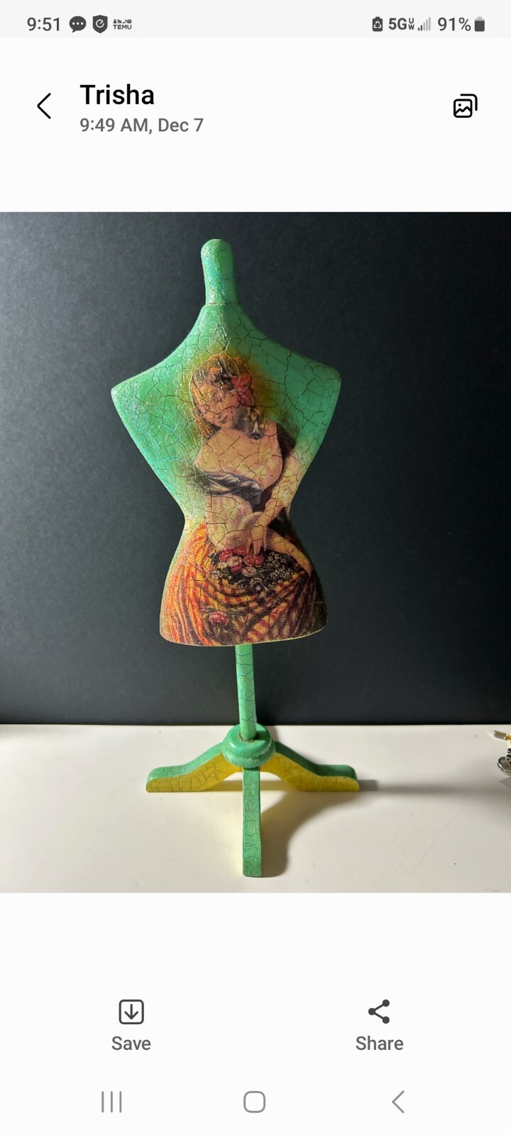 Michal Negrin Mini Dress Form 12 ” Signed Handmade Israel Designer Decor