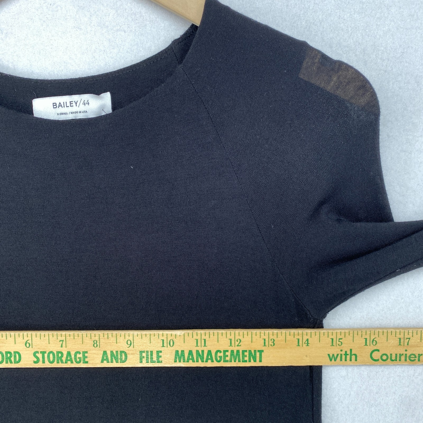 BAILEY 44 Dress XS Trystan Bodycon Shift Long Sleeve Faux Leather Trim Black USA