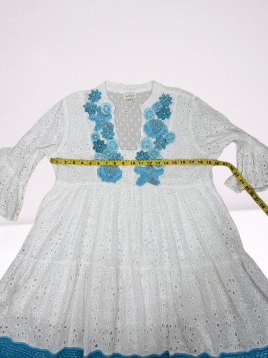 Bottega Positano NWOT Beaded Embroidered Babydoll White Eyelet Dress Size S/M