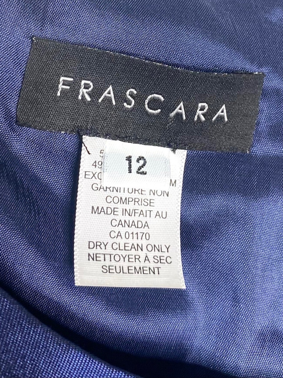 FRASCARA 2pc Navy Blue Silk Wool Faille Dress + Belted Blazer Jacket Set 12 US