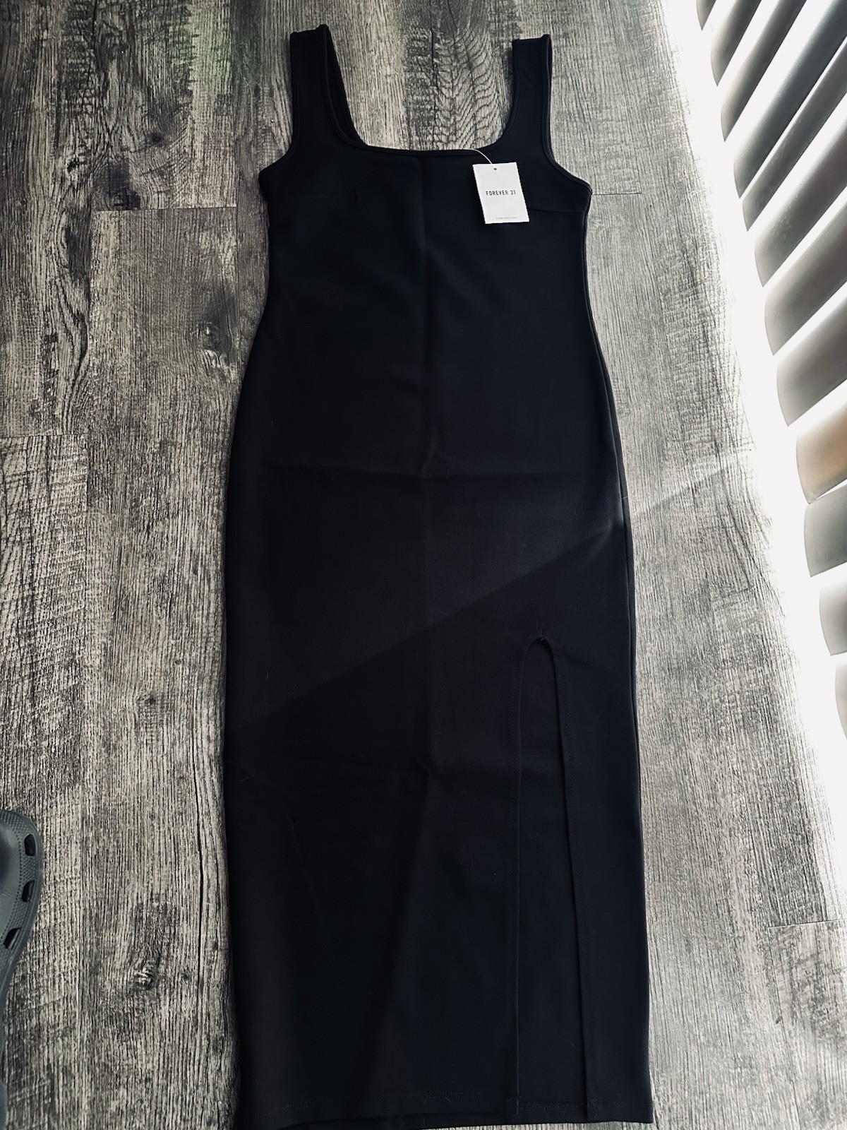 Forever 21 NWT Womens Black Midi Dress Sleeveless Square Neck Bodycon Side Slit
