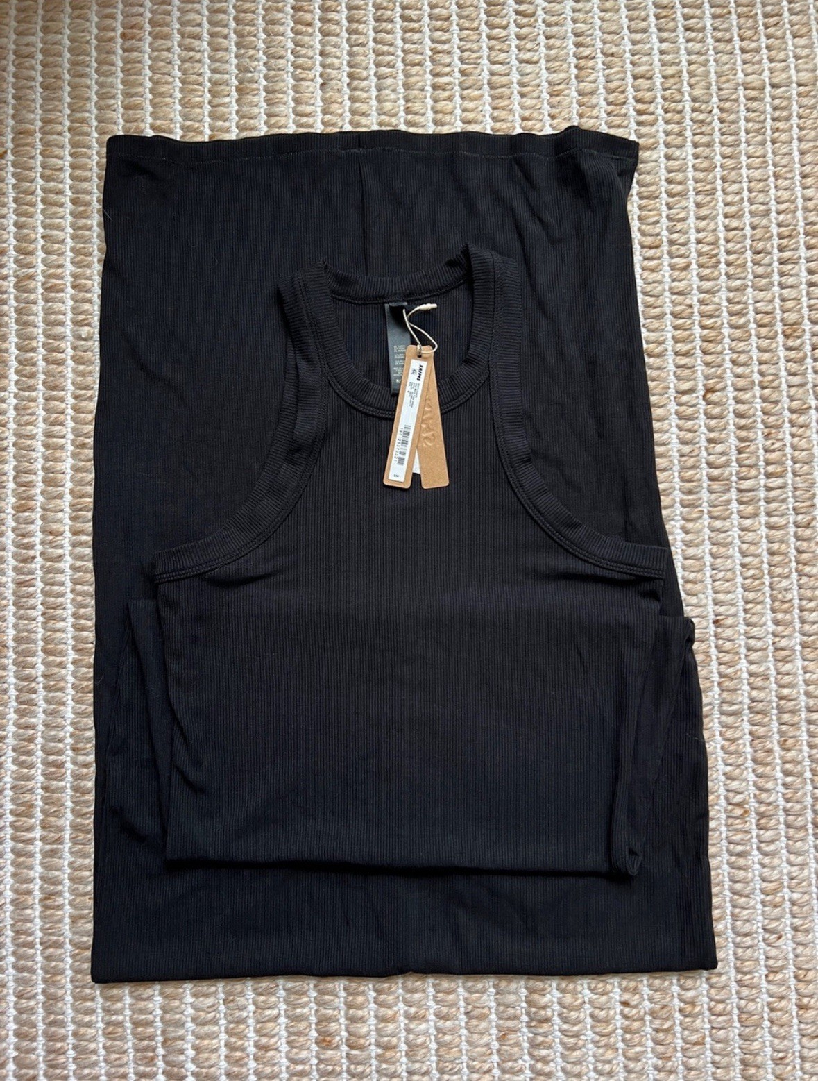 SKIMS Soft Lounge High Neck Ribbed Cotton Stretch Long Dress Black Women M