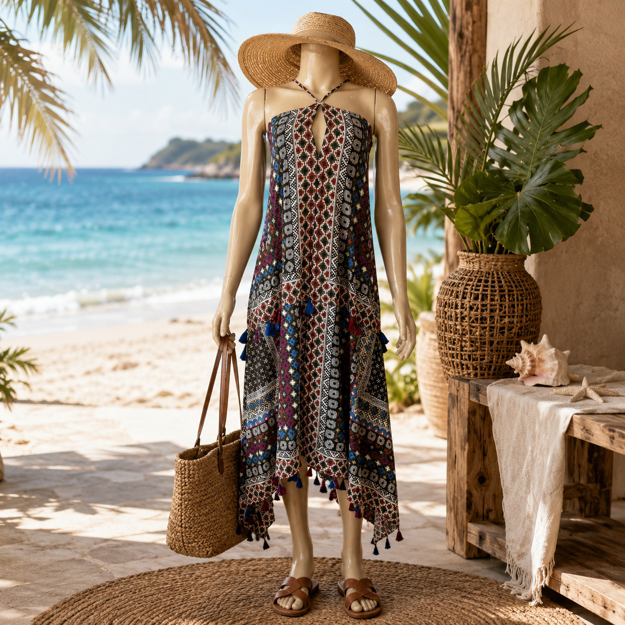 Amoressa Joni Dress Size M/L Boho Beach Resort Wear Travel Fringe Cover Up