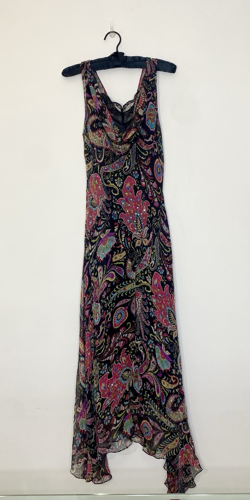 Vintage Y2K Silk Slip Maxi Dress Prom Beaded Grunge Whimsigoth Fairy Cowlneck 12