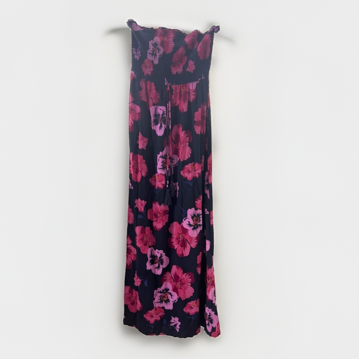 Band of gypsies M Maxi Dress Navy Pink Purple Hibiscus Flowers Tube Top Long
