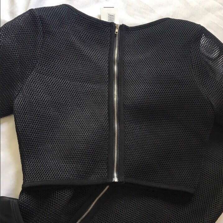 J.O.A Black Mesh Co-ord Two Piece Matching Skirt Crop Top Set Small + Medium