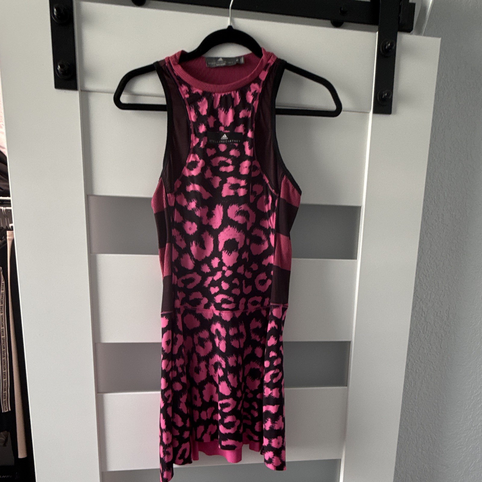 adidas by Stella McCartney Womens Mesh Tank Dress Leopard Print Pink/Black S
