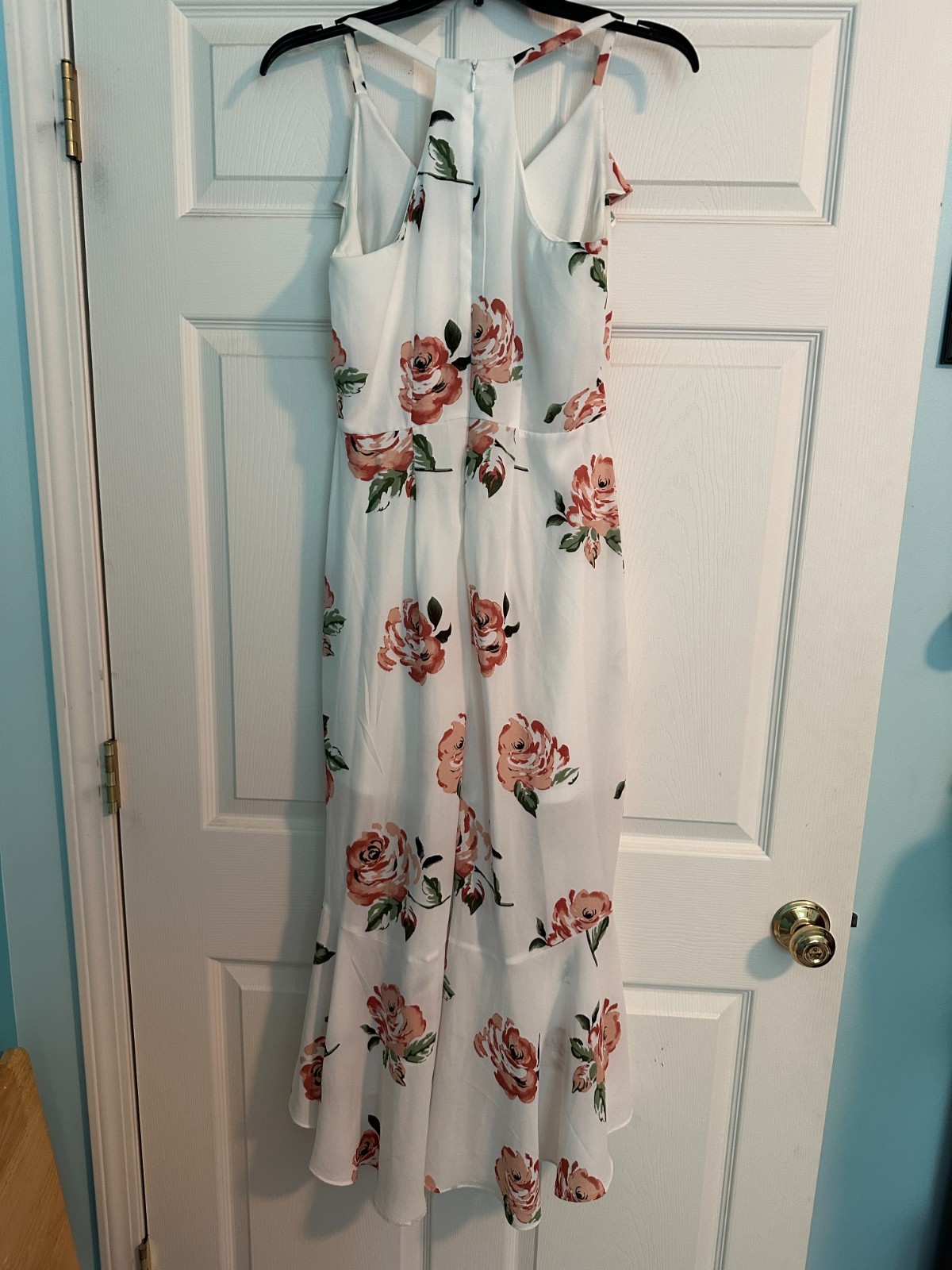 Disney Princess White Maxi Dress with Peach Floral Ruffles Size Small