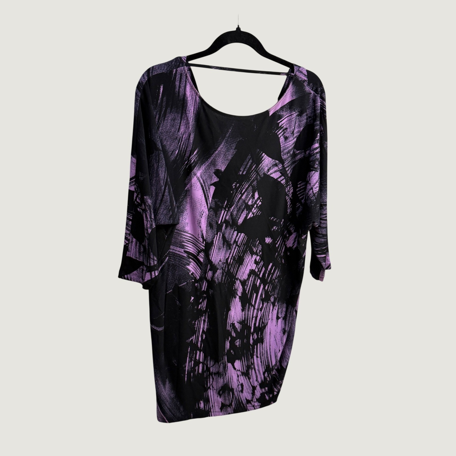 Muse Women Purple Black Abstract Brushstroke Cowl Back Sheath Dress Size 10