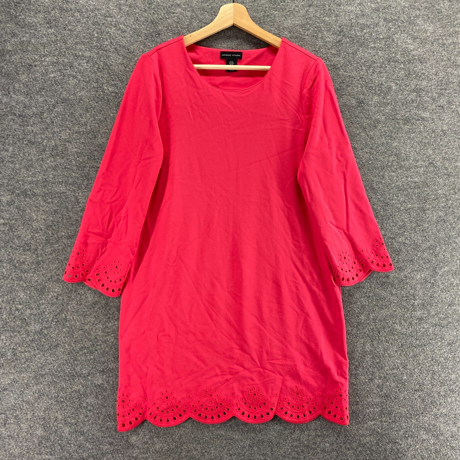 Adrienne Vittadini Dress Women M Pink Shift Short Round Neck Long Sleeve