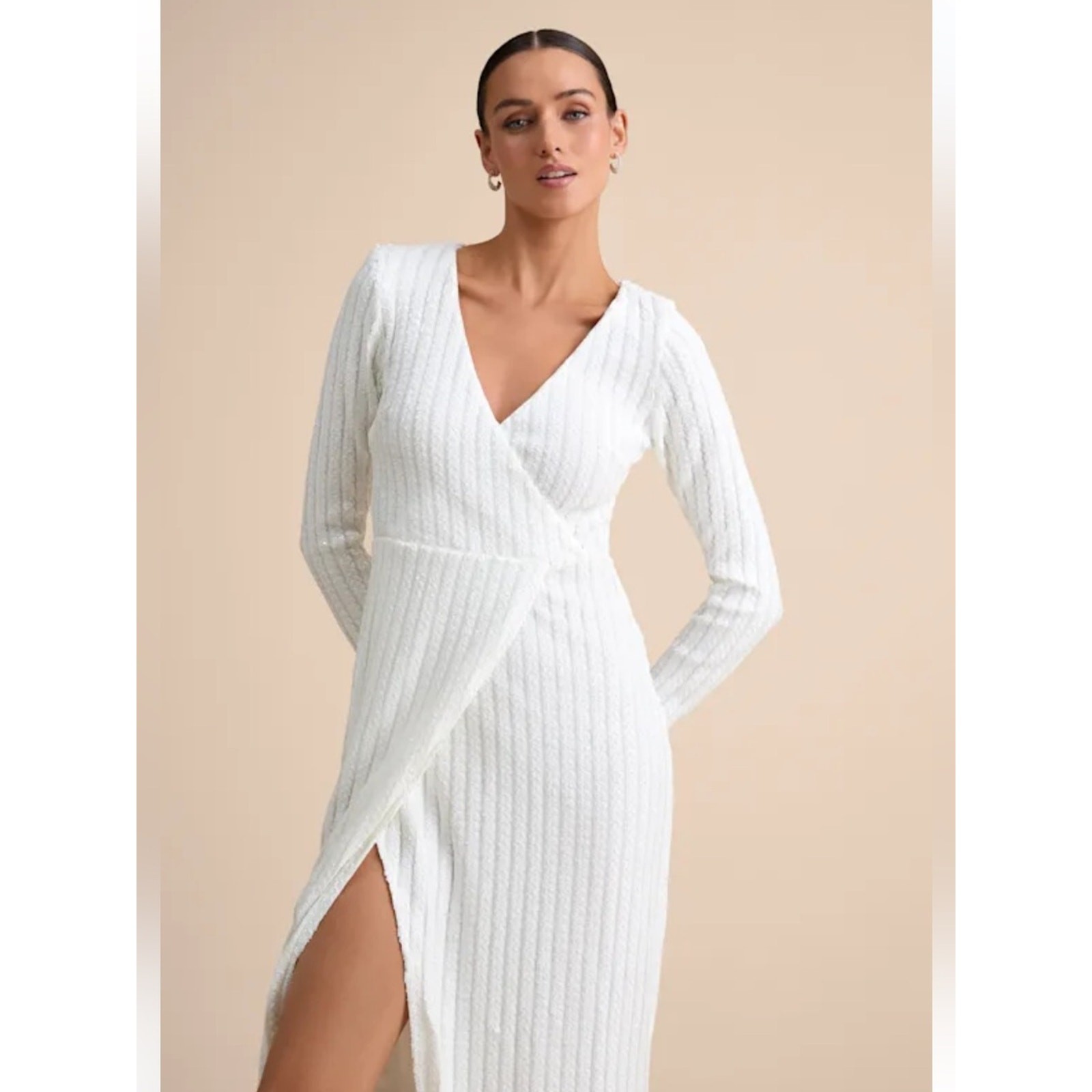 Lulus Love Lasts Forever White Sequin Long Sleeve Maxi Dress Size XS NWT