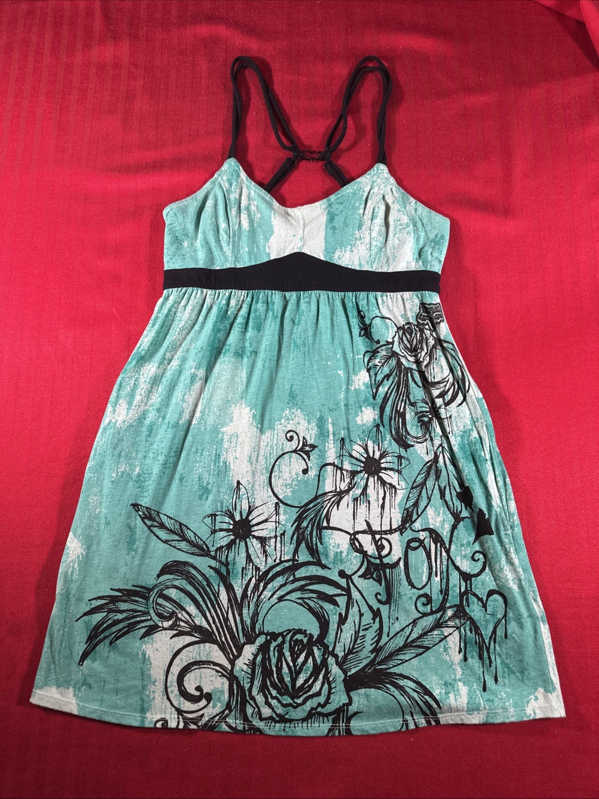 Fox Racing Y2K Womens Large Babydoll Dress Floral W/pockets Graphic Racerback S