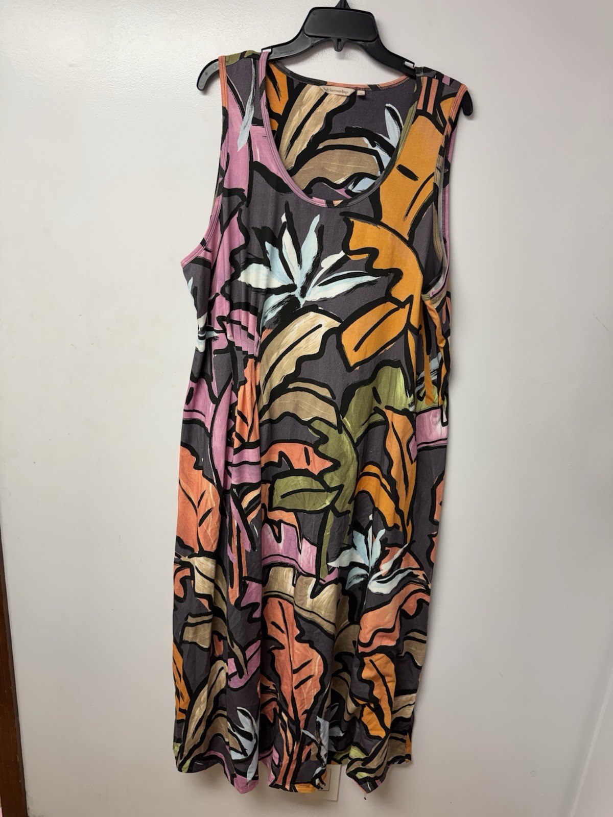 Soft Surroundings Joylyn Cinched Waist Maxi Dress 2X Tropical Palm Print Boho B2
