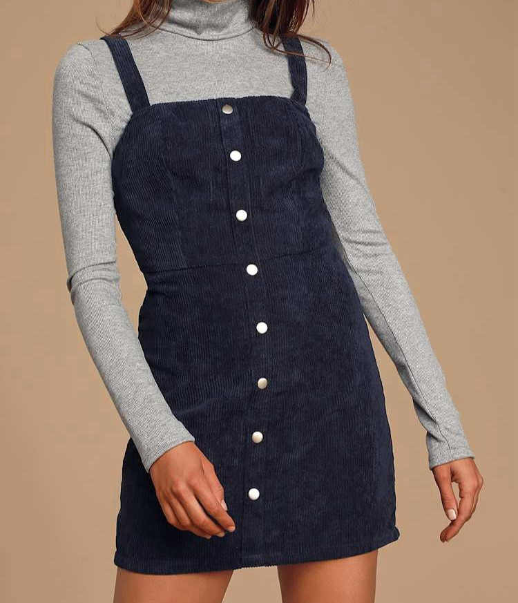 Lulus Womens XS Button Front Corduroy Mini Dress Sweet Contentment Blue Short