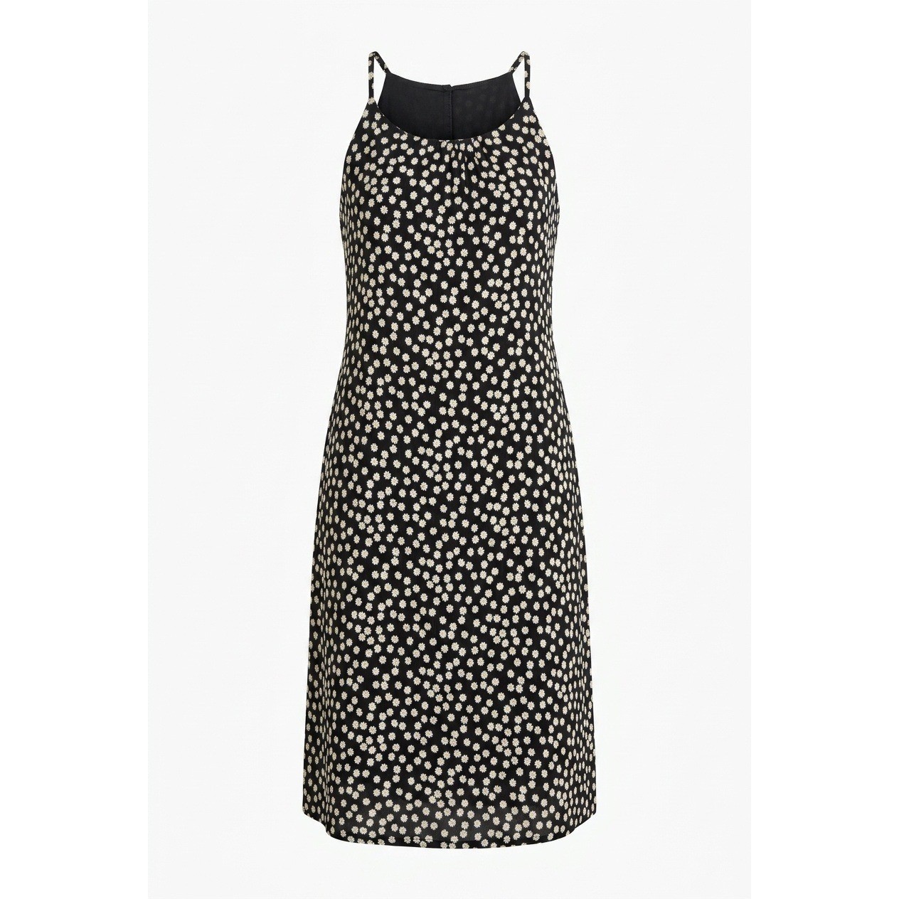Matty M Womens Black Daisy Floral Midi Dress XS Adjustable Straps Pockets