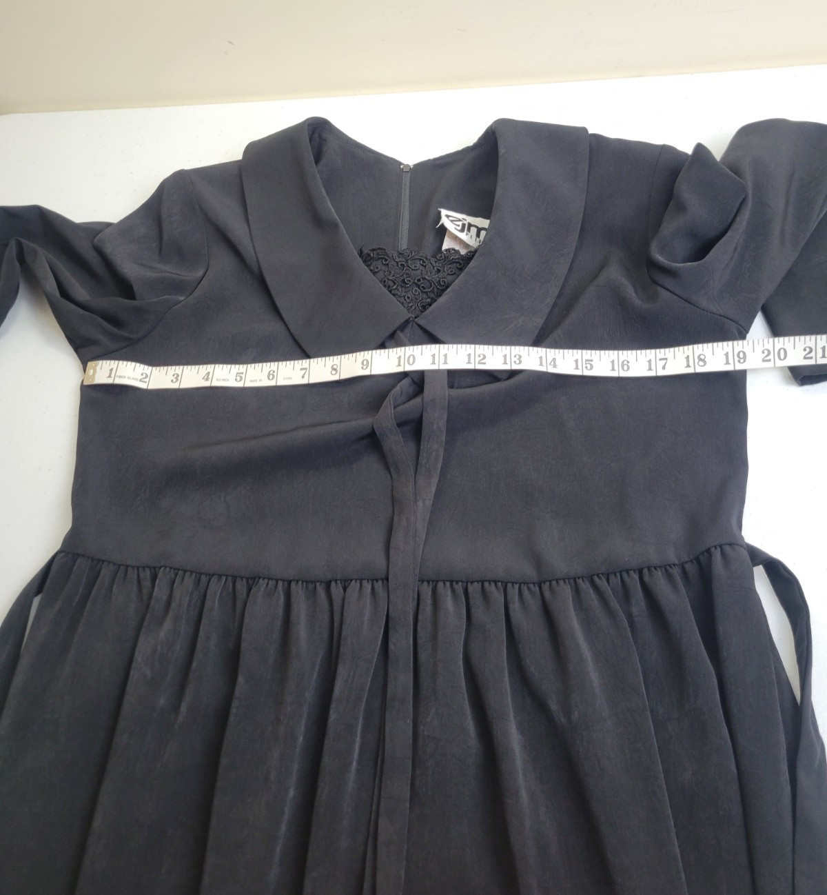 EJM Midi Dress Black Collared Tie Neck & Waist Long Sleeve Women’s Size 10P